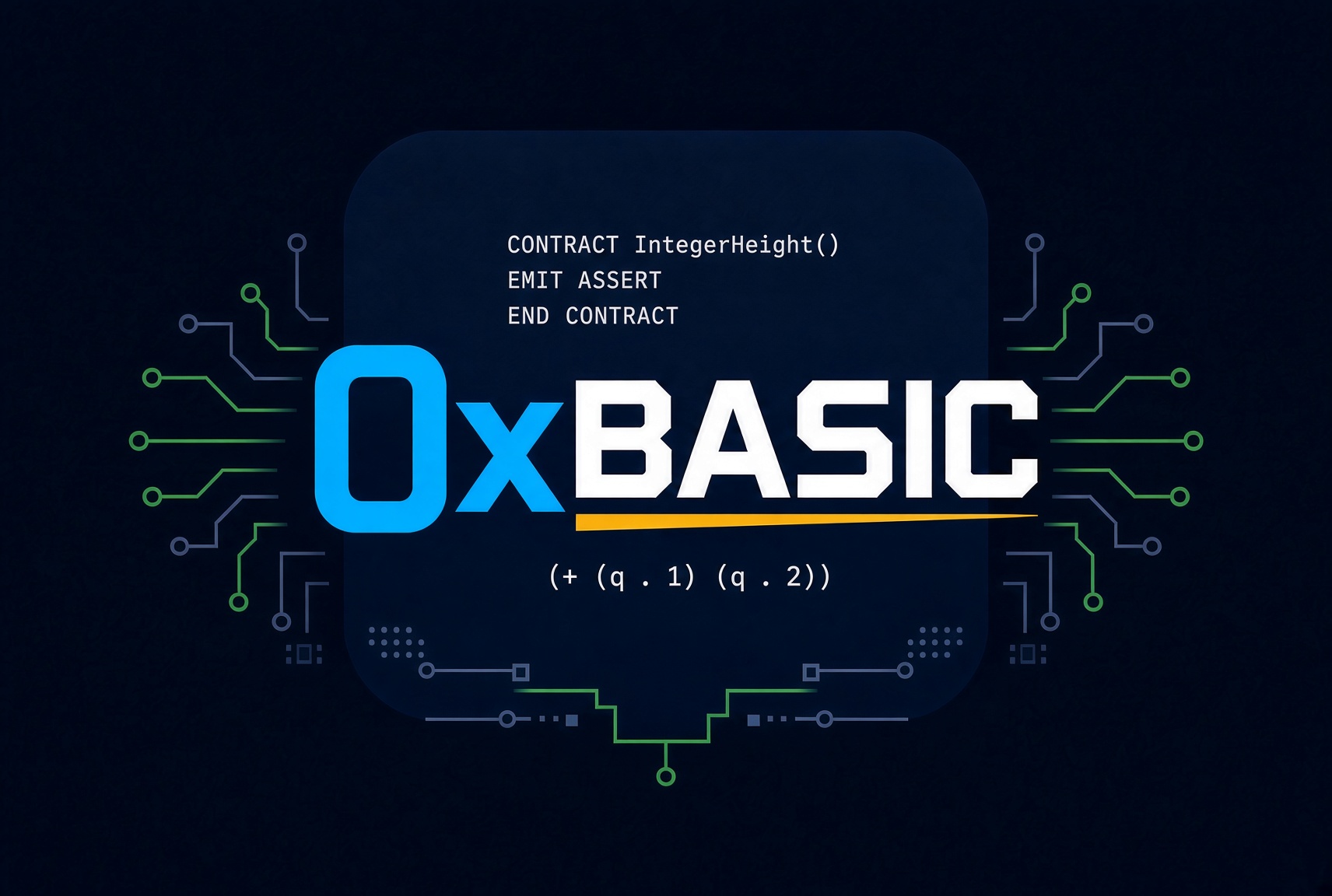 0xBASIC logo with circuit artwork